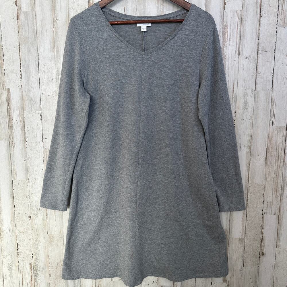Pure Jill Sweater Dress Medium Gray Pima Cotton Minimalist Lagenlook Preppy EUC